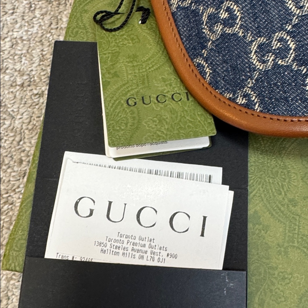 Gucci Blue Monogram Denim Baseball Cap with Brown Trim - Picture 6 of 6